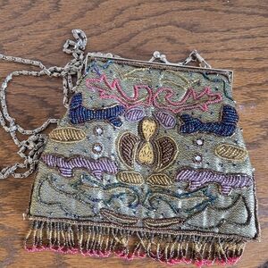 Vintage Embellished Whimsical Beaded Crossbody Clasp Mini Bag in Silver